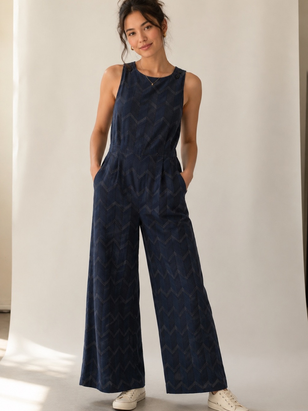 Ace & Jig Black and Cream Cotton Wide legged Jumpsuit with Script Label